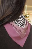 Leopard & Tile Border Triangle Silk Neckerchief Deep Rose